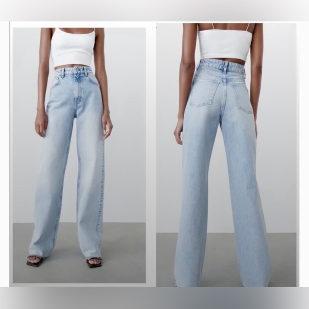Zara Light Wash Wide Leg High-Rise Jeans